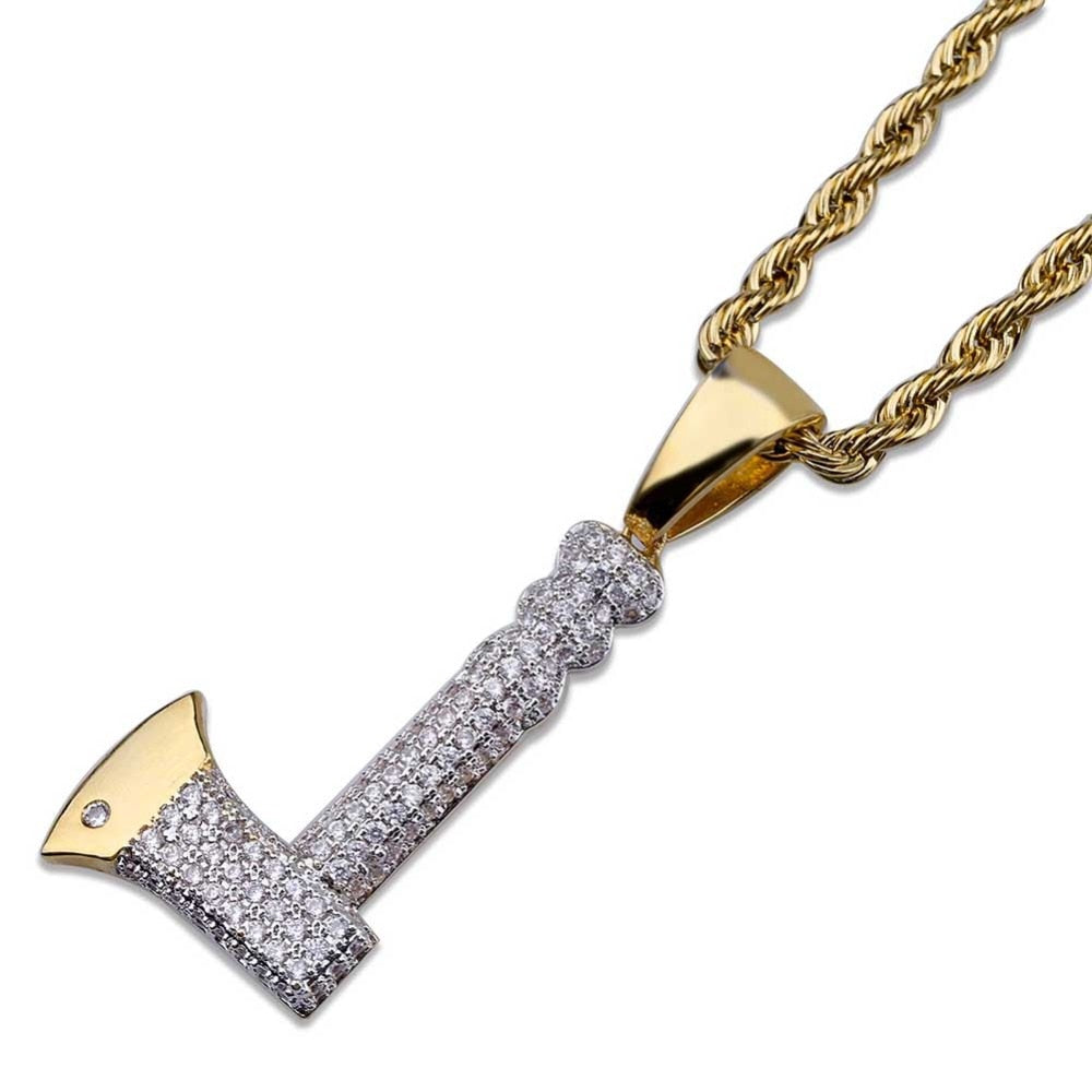 TOPGRILLZ Hip Hop Jewelry Ax Necklace&Pendant Copper Gold Color Plated Iced Out Micro Pave Cubic Zircon Charm For Men Gifts