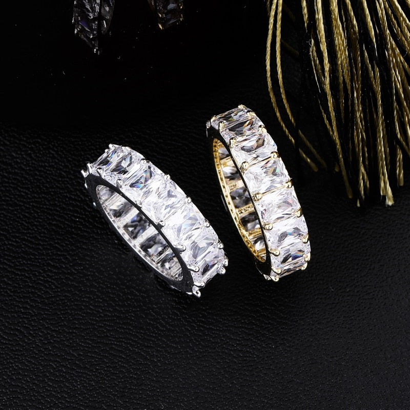 TOPGRILLZ 1 Row Iced Out Cubic Zircon Round Ring Men's Hip Hop Gold Silver Color Personality Jewelry For Gifts