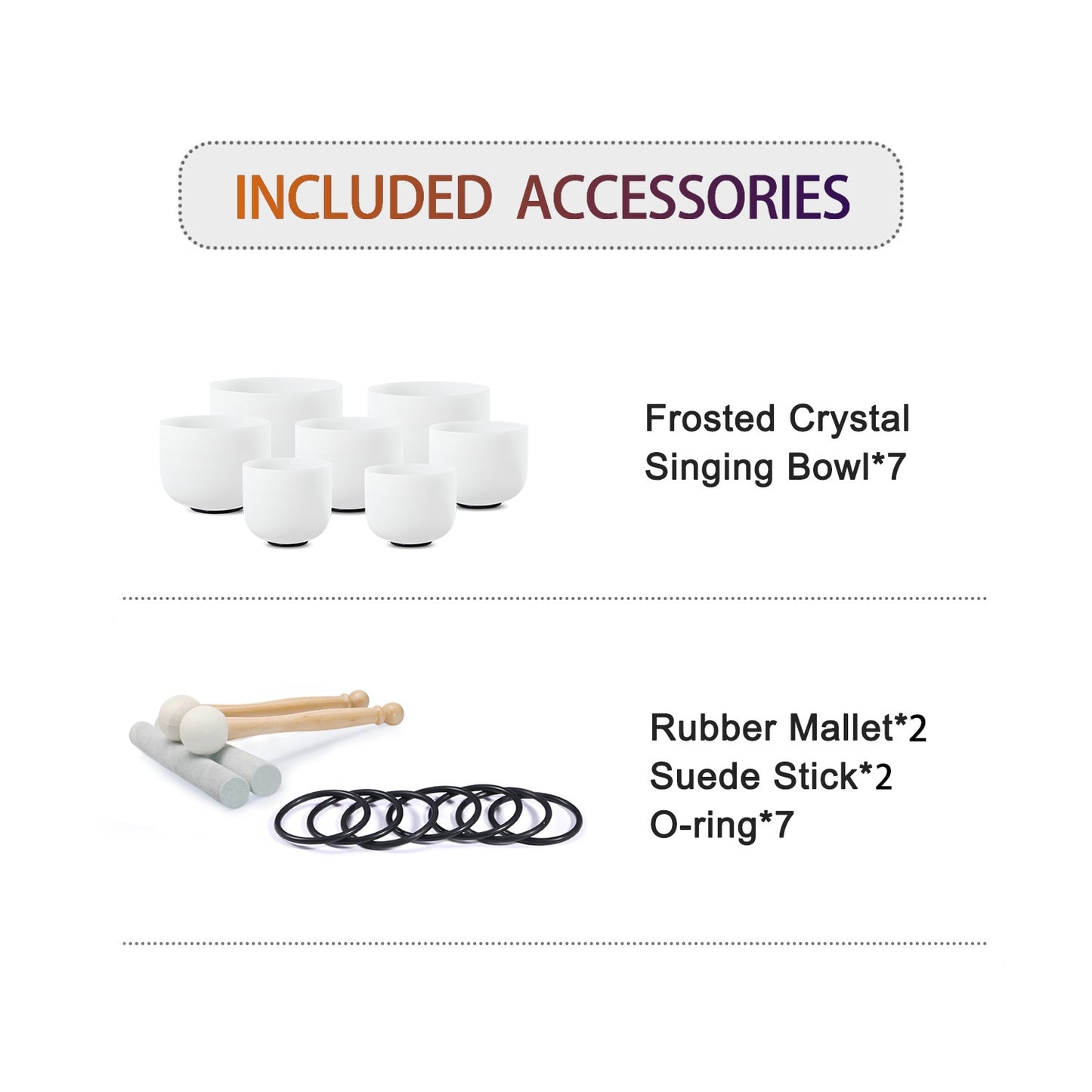 CVNC 6-12" White Frosted Quartz Crystal Singing Bowl Chakra Set 7pcs for Sound Healing Yoga Mediation with Mallets