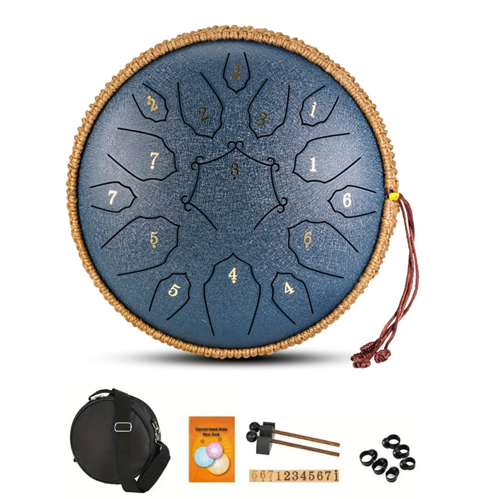 12 Inch 15 Notes Steel Tongue Drum Glucophone Music Drum Ethereal Hand Drum Yoga Meditation Percussion Musical Instruments