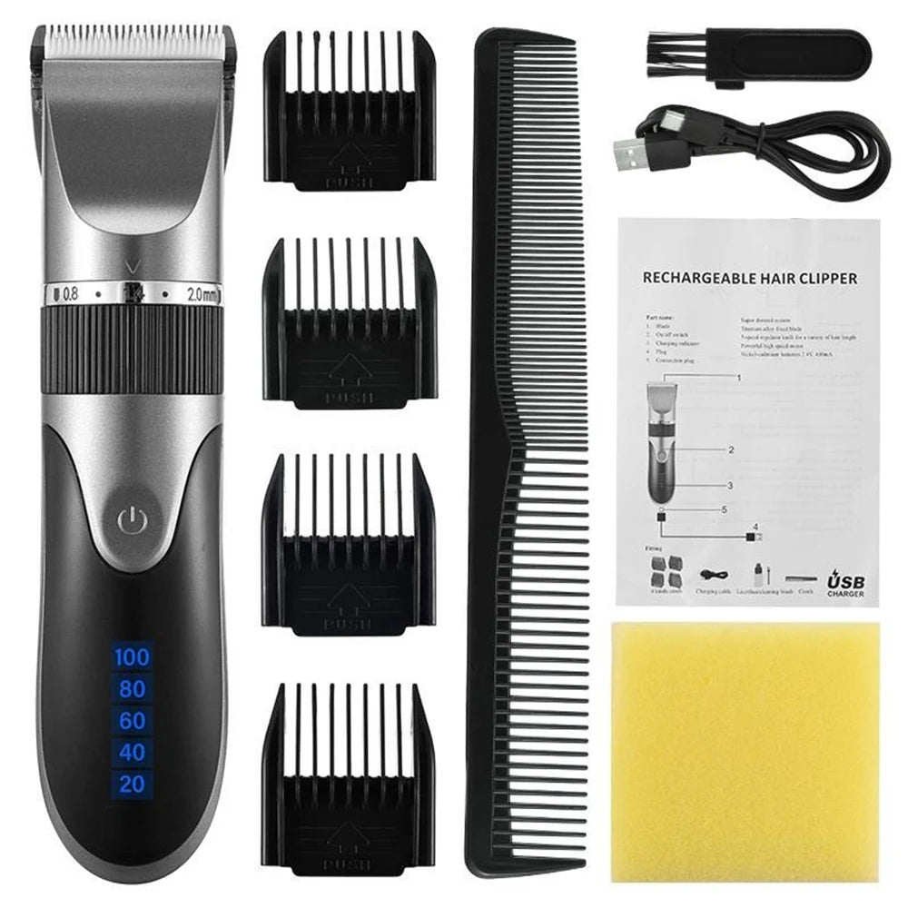 Professional Hair Clipper with Battery Power display Men's Barber Beard Trimmer Rechargeable Hair Cutting Machine Ceramic Blade