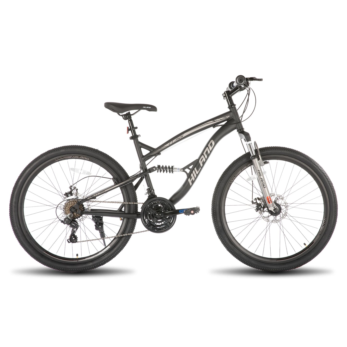 Hiland Full Suspension Mens Mountain Bike, 21 Speed, 26 Inch Wheel, Dual Disc Brake Bike for Men Womens Adult Bicycle