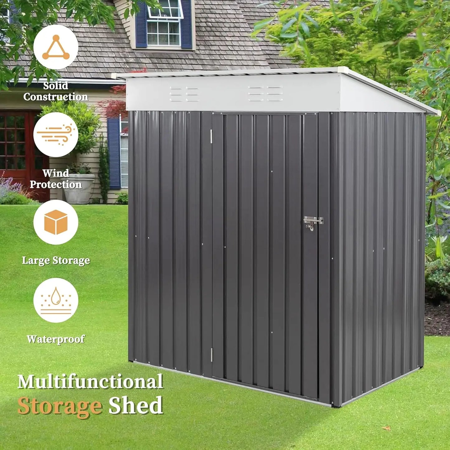 Outdoor Storage Shed, 6 x 4 FT Lockable Metal Garden Shed, Steel Storage House Waterproof Tool Shed for Backyard Patio