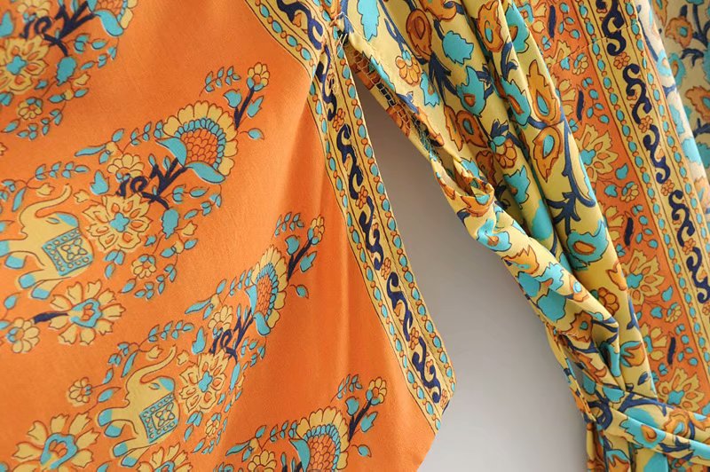 Fitshinling Print Floral Cotton Beach Kimono Belt Vintage Bohemian Slim Cover Up Swimwear Long Cardigan Flare Sleeve Covers