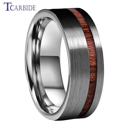6MM 8MM Black Tungsten Wedding Band For Men And Women Offset Groove With Real Wood Inlay Trendy Gift Jewelry Comfort Fit