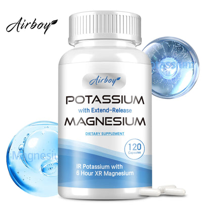 Potassium with Extend-Release Magnesium - Heart Health, Blood Pressure Support, Promotes Healthy Blood Flow - 120 Capsules
