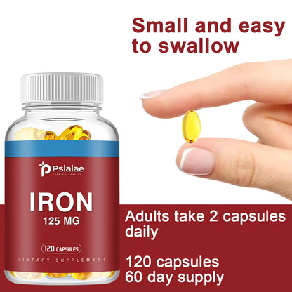 Iron 125mg - Help Maintain A Healthy Immune System and Brain Health, Boost Energy Levels and Fight Fatigue - 120 Capsules