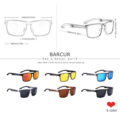BARCUR Aluminium Magnesium Square Sunglasses Men Polarized Vintage Shades Women Sun Glasses For Men Sport Eyewear Oculos De Sol