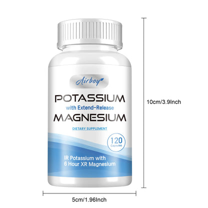 Potassium with Extend-Release Magnesium - Heart Health, Blood Pressure Support, Promotes Healthy Blood Flow - 120 Capsules