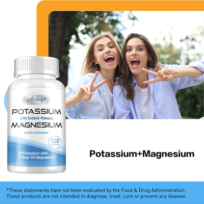 Potassium with Extend-Release Magnesium - Heart Health, Blood Pressure Support, Promotes Healthy Blood Flow - 120 Capsules