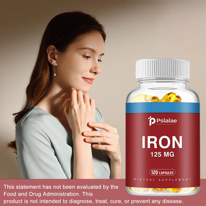 Iron 125mg - Help Maintain A Healthy Immune System and Brain Health, Boost Energy Levels and Fight Fatigue - 120 Capsules