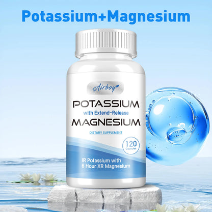 Potassium with Extend-Release Magnesium - Heart Health, Blood Pressure Support, Promotes Healthy Blood Flow - 120 Capsules