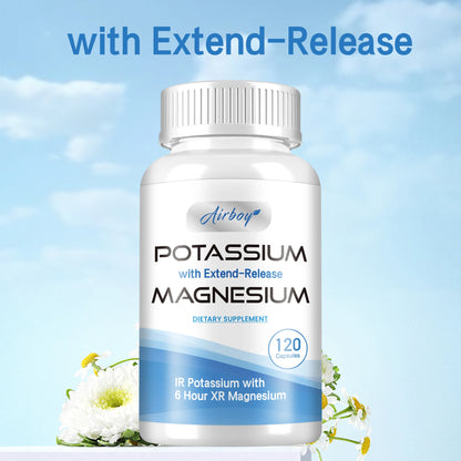 Potassium with Extend-Release Magnesium - Heart Health, Blood Pressure Support, Promotes Healthy Blood Flow - 120 Capsules