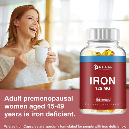 Iron 125mg - Help Maintain A Healthy Immune System and Brain Health, Boost Energy Levels and Fight Fatigue - 120 Capsules