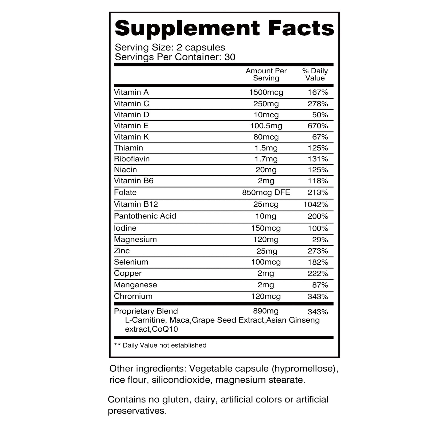 Male Fertility - Maintains Condition, Boosts Strength, Energy & Endurance - 60 Capsules