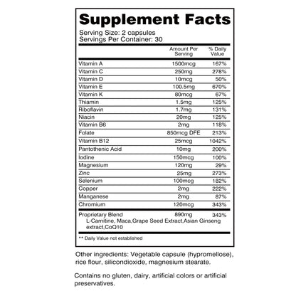 Male Fertility - Maintains Condition, Boosts Strength, Energy & Endurance - 60 Capsules