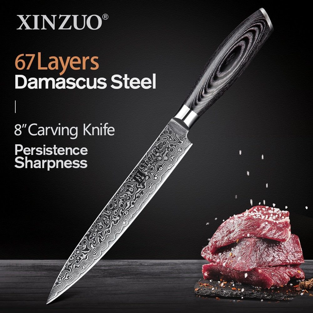 XINZUO 1pcs/5pcs Kitchen Knives Set 67Layer VG10 Damascus Steel Chef Cleaver Santoku Utility Paring Knife Pakkawood Handle