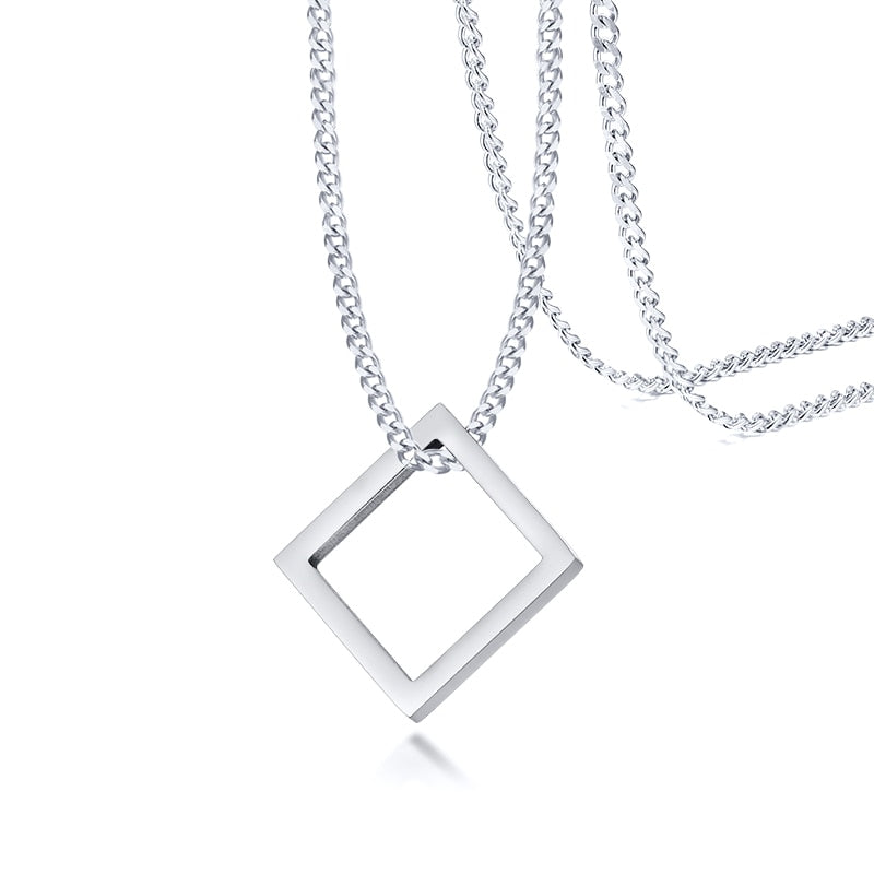 Vnox Retro Hollow Cube Pendant for Men Stainless Steel Square Vintage Necklace Punk Geometric Collier 24" Chain