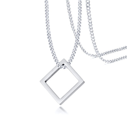 Vnox Retro Hollow Cube Pendant for Men Stainless Steel Square Vintage Necklace Punk Geometric Collier 24" Chain