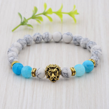 Classic Crown Lion Bracelet Men Fashion Tiger Eye Onyx Stone Handmade Beaded Charm Bracelet For Women Jewelry Pulsera Hombre