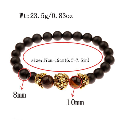 Classic Crown Lion Bracelet Men Fashion Tiger Eye Onyx Stone Handmade Beaded Charm Bracelet For Women Jewelry Pulsera Hombre