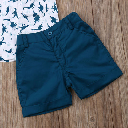 Lioraitiin 1-6 lat zestaw ubrań dla dzieci Baby Boy dinozaur skręcić w dół kołnierz z krótkim rękawem T-shirt spodnie 2 sztuk w stylu Casual, letnia odzież zestaw