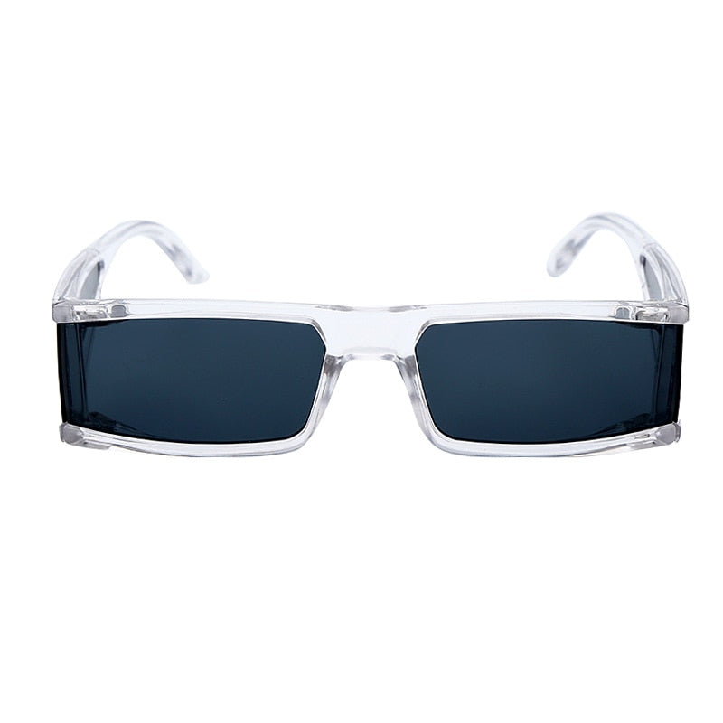 Vintage Rectangle Sunglasses Women Small Frame Mirror Sun Glasses Silver Black Lens Men One Piece Punk Eyeglasses Gafas Shades