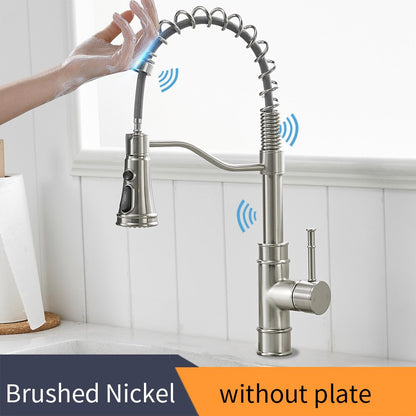 Pull Out Brush Nickel Sensor Kitchen Faucets Stainless Steel Smart Induction Mixed Tap Touch Control Sink Tap Torneira De KH1002