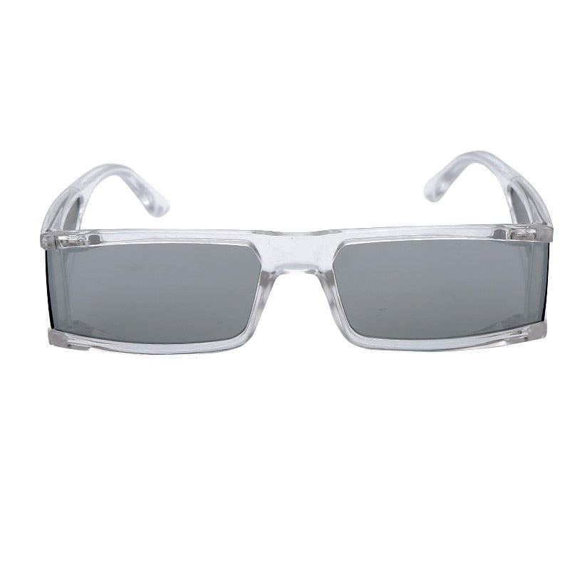 Vintage Rectangle Sunglasses Women Small Frame Mirror Sun Glasses Silver Black Lens Men One Piece Punk Eyeglasses Gafas Shades