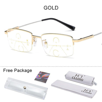 CLLOIO Progressive Multifocal Reading Glasses Men Blue Light Blocking Titanium Alloy Presbyopic Glasses Women Bifocal Eyewear