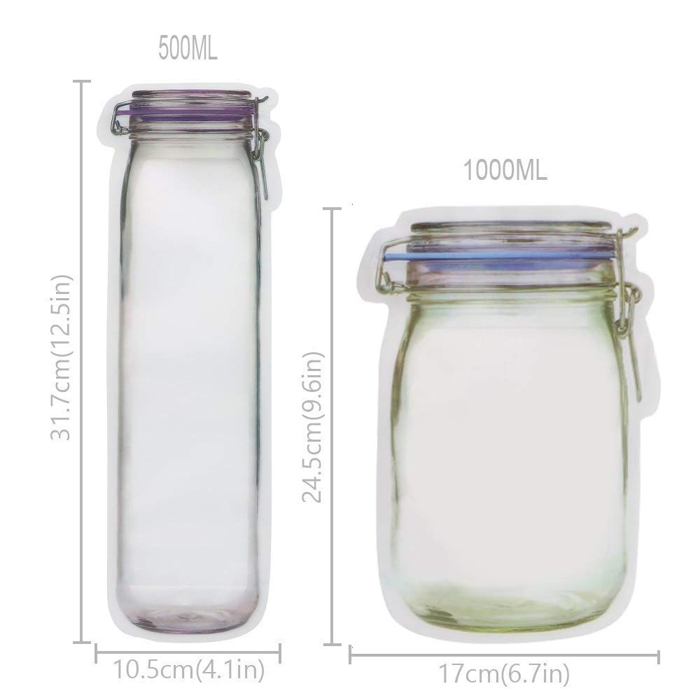 Reusable Mason Jar Bag Nuts Candy Cookies Bottles Snacks Zipper Sealed Kitchen Organizer Ziplock Seal Fresh Food Storage Bags