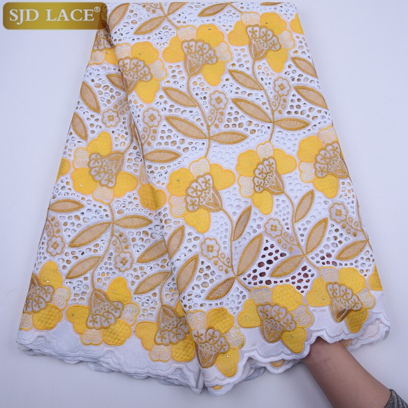 SJD LACE High Quality Swiss Voile Lace In Switzerland With Stones Eyelet Holes Nigerian African Lace Fabric For Party Sew A1813