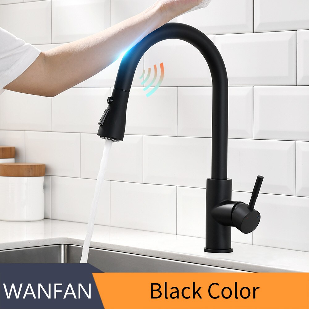 Pull Out Brush Nickel Sensor Kitchen Faucets Stainless Steel Smart Induction Mixed Tap Touch Control Sink Tap Torneira De KH1002