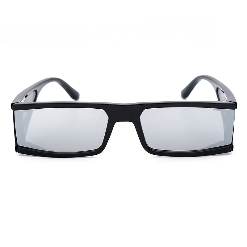 Vintage Rectangle Sunglasses Women Small Frame Mirror Sun Glasses Silver Black Lens Men One Piece Punk Eyeglasses Gafas Shades
