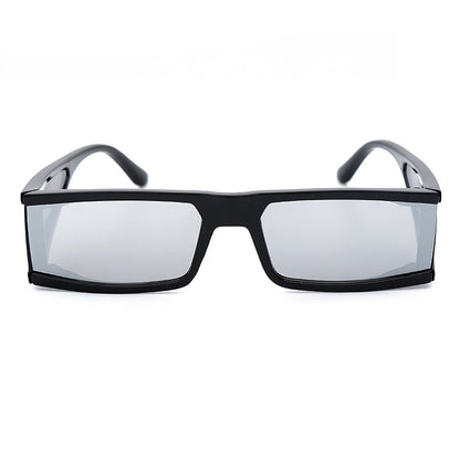 Vintage Rectangle Sunglasses Women Small Frame Mirror Sun Glasses Silver Black Lens Men One Piece Punk Eyeglasses Gafas Shades