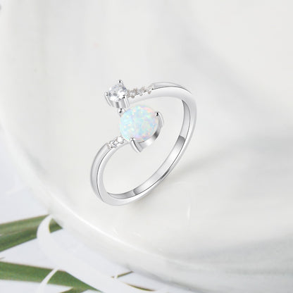 Silver Color Women's Rings Cubic Zirconia Adjustable Wrap Ring With Created Round Blue Opal Wedding Fashion Jewelry for Women
