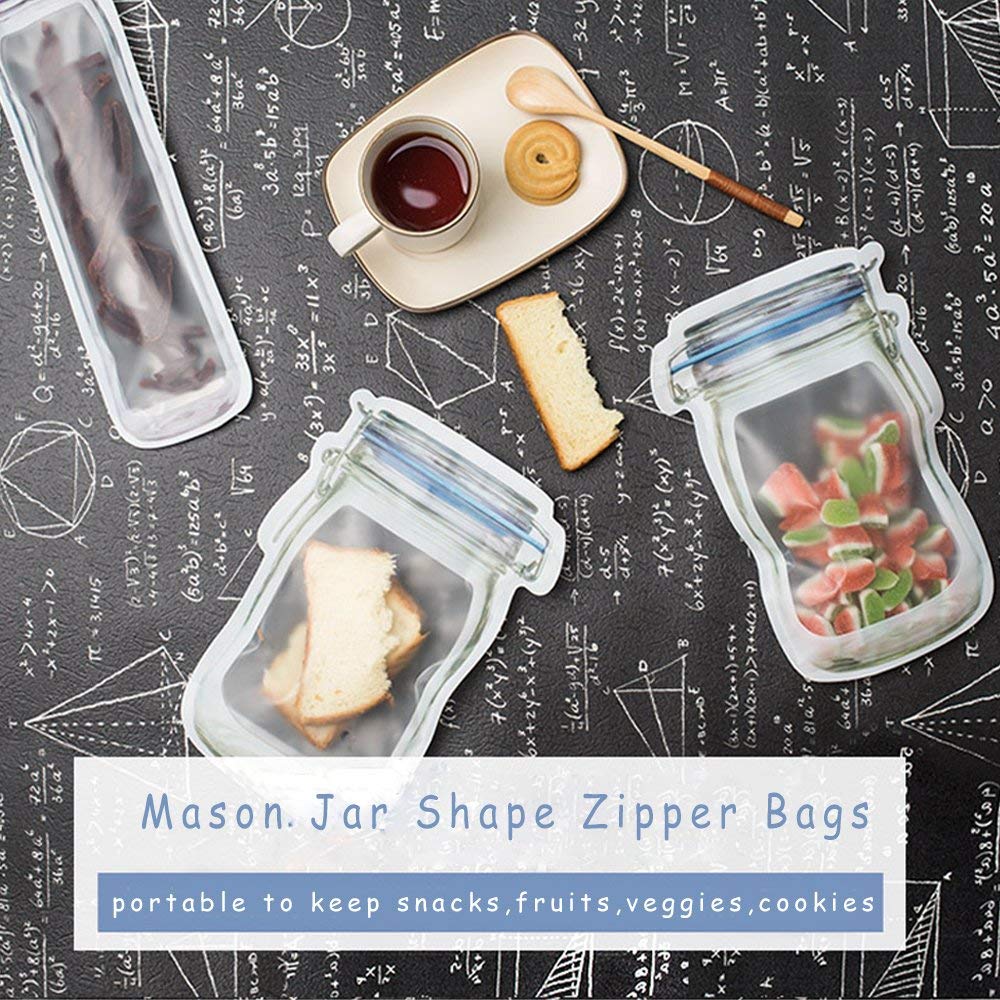 Reusable Mason Jar Bag Nuts Candy Cookies Bottles Snacks Zipper Sealed Kitchen Organizer Ziplock Seal Fresh Food Storage Bags