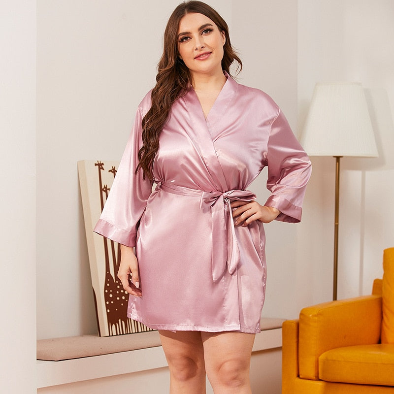 Plus Size Bride Bridesmaid Wedding Short Robe Bath Gown Womens Summer Kimono Yukata Nightgown Lady Sleepshirts Pajama Nightdress