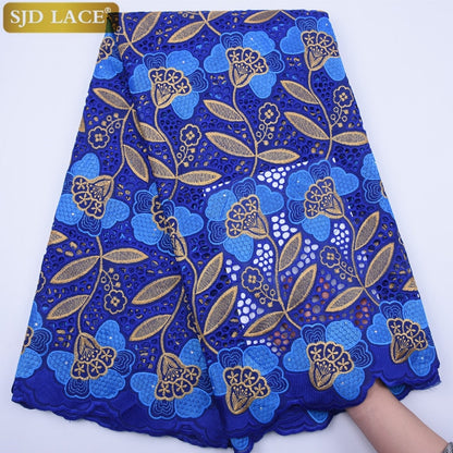 SJD LACE High Quality Swiss Voile Lace In Switzerland With Stones Eyelet Holes Nigerian African Lace Fabric For Party Sew A1813