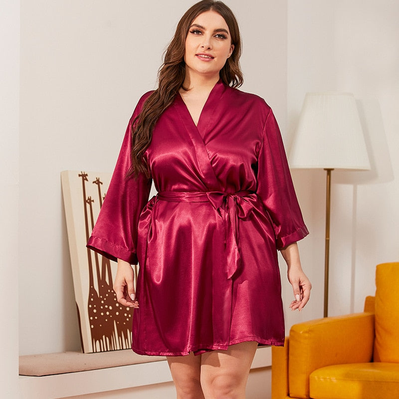 Plus Size Bride Bridesmaid Wedding Short Robe Bath Gown Womens Summer Kimono Yukata Nightgown Lady Sleepshirts Pajama Nightdress