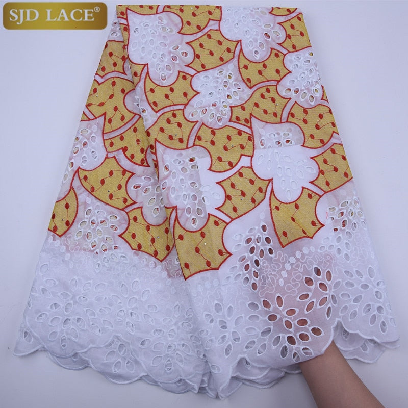 SJD LACE High Quality Swiss Voile Lace In Switzerland With Stones Eyelet Holes Nigerian African Lace Fabric For Party Sew A1813