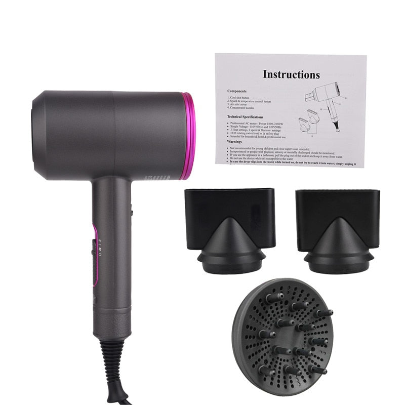 Negative Ion Hair Dryer Professional Salon Ionic Blow Dryer with Diffuser &amp; Concentrator Ceramic Powerful Fast Drying Hairdryers