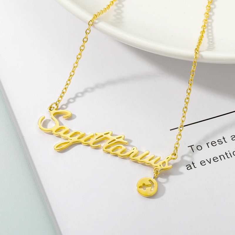 Twelve Constellation Zodiac Necklaces for Women Tiny Letter Choker Necklaces Scorpio Leo Libra Taurus Virgo Gemini Sagittarius