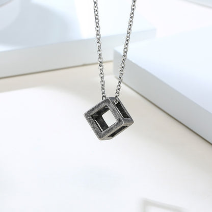 Vnox Retro Hollow Cube Pendant for Men Stainless Steel Square Vintage Necklace Punk Geometric Collier 24" Chain