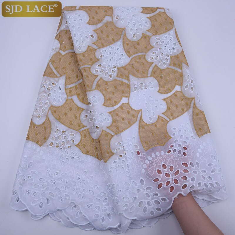 SJD LACE High Quality Swiss Voile Lace In Switzerland With Stones Eyelet Holes Nigerian African Lace Fabric For Party Sew A1813