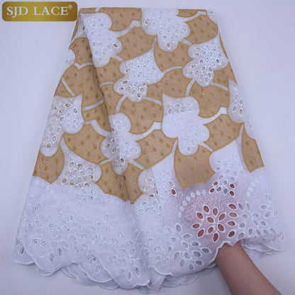 SJD LACE High Quality Swiss Voile Lace In Switzerland With Stones Eyelet Holes Nigerian African Lace Fabric For Party Sew A1813