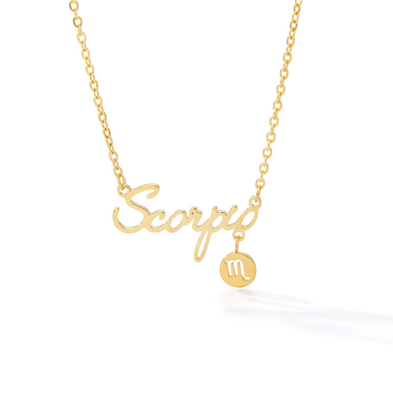 Twelve Constellation Zodiac Necklaces for Women Tiny Letter Choker Necklaces Scorpio Leo Libra Taurus Virgo Gemini Sagittarius
