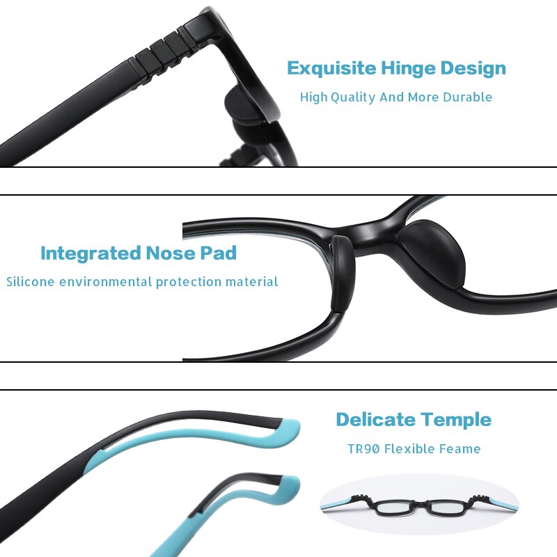 Children's Computer Eyeglasses Boy Girl Rectangle Blue Light Blocking Glasses Kids Removable TR90 Flexible Silicone Frame UV400