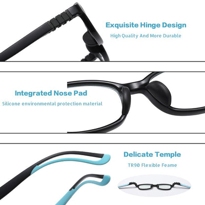 Children's Computer Eyeglasses Boy Girl Rectangle Blue Light Blocking Glasses Kids Removable TR90 Flexible Silicone Frame UV400