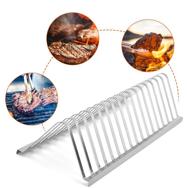 Stainless Steel Barbecue Grill Holder Smoking Rib Racks Grilling BBQ Accessories Outdoor Roasting Stand Picnic Utensil 12inch